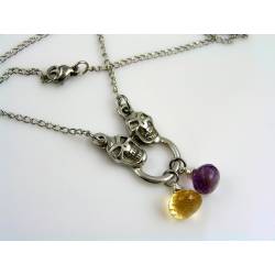 Skull Necklace with Citrine and Amethyst