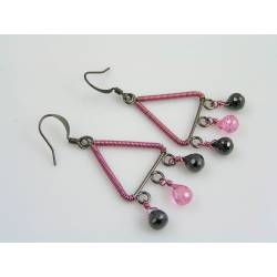 Pink and Black Wire Wrapped Chandelier Earrings with Cubic Zirconia