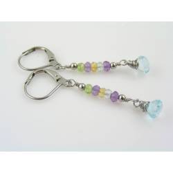 Gemstone Earrings, Blue Topaz, Amethyst