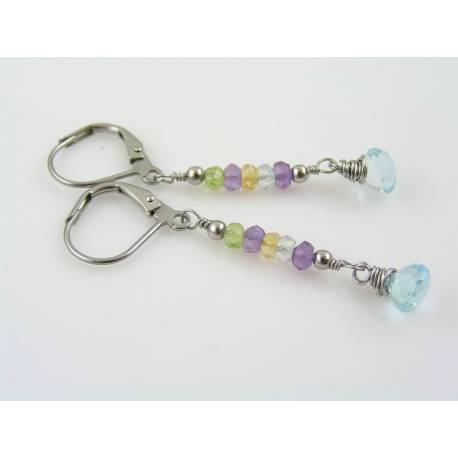Gemstone Earrings, Blue Topaz, Amethyst