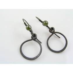 Gothic Hoop Earrings, Hammered Copper with Cubic Zirconia