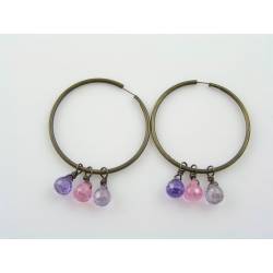 Pink and Purple Cubic Zirconia Hoop Earrings