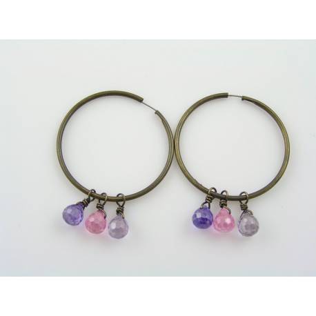 Pink and Purple Cubic Zirconia Hoop Earrings