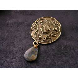 Large Ornate Brooch with Labradorite Drop