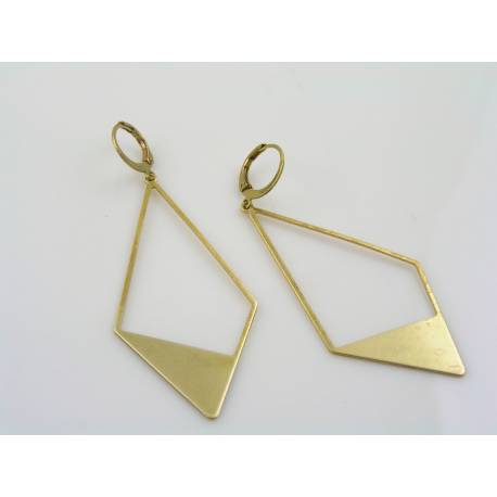 Large Art Deco Style Earrings, Solid Brass