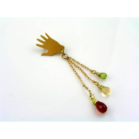 Hand Brooch with Gemstones on Chains