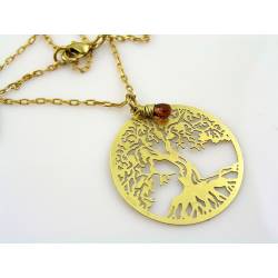 Golden Tree of Life Necklace with Garnet