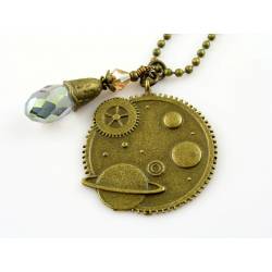 Crystal Steampunk Necklace, Saturn Pendant