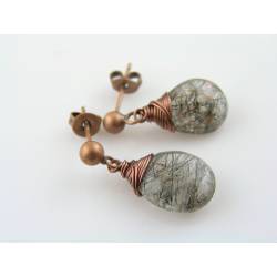 Moss Quartz Earrings, Copper Studs