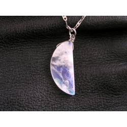 Moon and Star Necklace with Carved Rainbow Moonstone