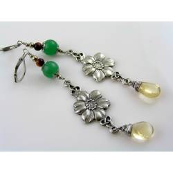 Flower Earrings with Citrine and Aventurine