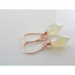 Pearl Chalcedony Earrings, Rose Gold