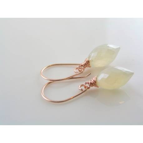 Pearl Chalcedony Earrings, Rose Gold