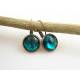 Copper Earrings with Teal Cabochons