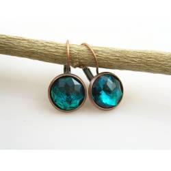 Copper Earrings with Teal Cabochons
