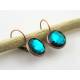 Copper Earrings with Teal Cabochons