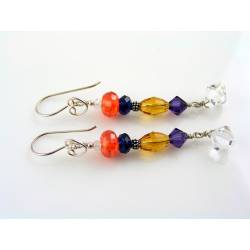 Long Sterling Silver Earrings with Gemstones and Crystals 
