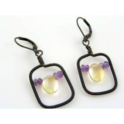 Wire Wrapped Earrings with Citrine and Amethyst