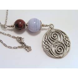 Celtic Necklace with Blue Lace Agate and Garnet