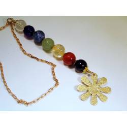 Chakra Gemstone Necklace, Hammered Flower Pendant