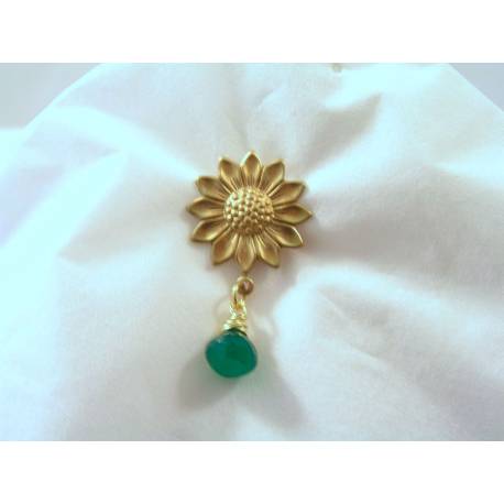 Sunflower Brooch with Green Onyx