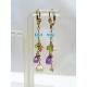 Blue Topaz, Pink Topaz, Lemon Quartz, Amethyst and Peridot Gold Earrings