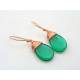 Green Drop Earrings, Wire Wrapped Czech Bead Earrings