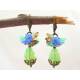 Mint Green Czech Glass Drops with Flower Cluster Earrings