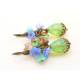 Mint Green Czech Glass Drops with Flower Cluster Earrings