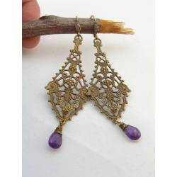 Long Ornate Amethyst Chandelier Earrings