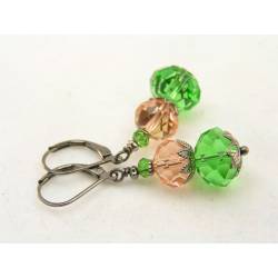 Sparkling Emerald Green and Peach Crystal Earrings