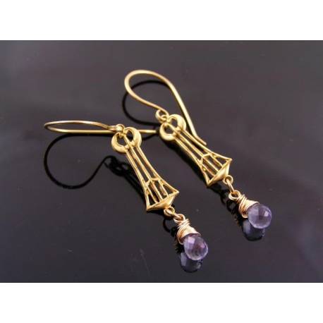 Architectural Earrings, Art Deco Style with Cubic Zirconia