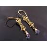 Architectural Earrings, Art Deco Style with Mystic Quartz