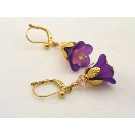 Purple and Pink Lucite Flower Earrings