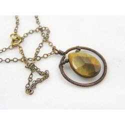Wire Wrapped Tiger's Eye Framed Pendant Necklace