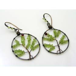 Tree of Life Earrings - Peridot and Garnet