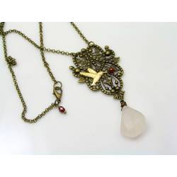 Rose Quartz Necklace, Bronze Filigree