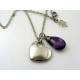 Solid Heart Necklace with Chevron Amethyst Drop