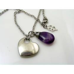 Solid Heart Necklace with Chevron Amethyst Drop