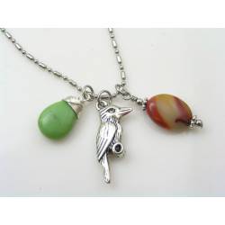 Australian Necklace with Kookaburra Charm, Mookaite and Chrysoprase