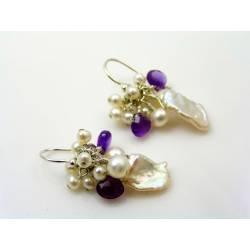 Pearl and Amethyst Earrings, Sterling Silver