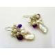 Pearl and Amethyst Earrings, Sterling Silver