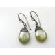 Silver Green Wire Wrapped Czech Glass Drop Earrings