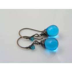 Caribbean Blue Czech Glass Teardrop Earrings