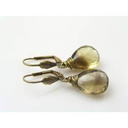 Large Smokey Lemon Quartz Wire Wrapped Earrings