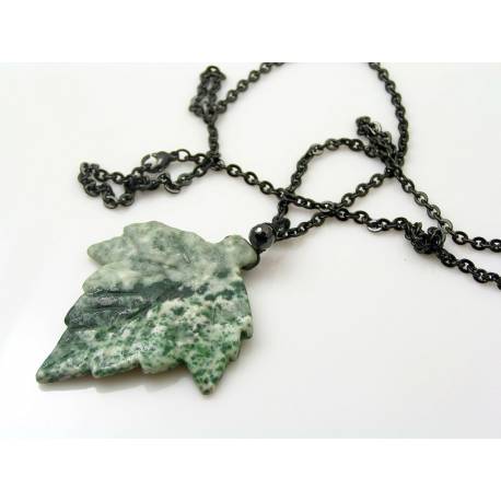 Natural Carved Gemstone Leaf Necklace