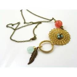 Boho Necklace, Wire Wrapped Brass