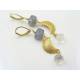 Iolite and Ice Quartz Crescent Moon Earrings