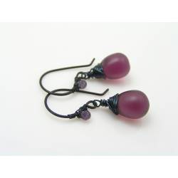 Matte Green Czech Glass Teardrop Earrings