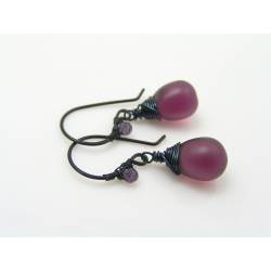 Matte Purple Czech Glass Teardrop Earrings